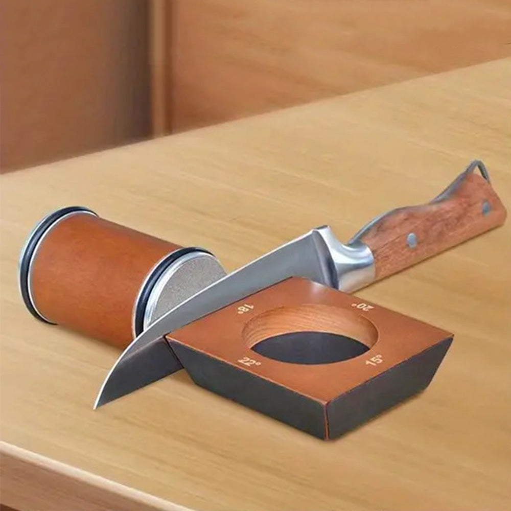 Rolling Knife Sharpener Kit with 6 Diamond Discs and Angle Guide Base