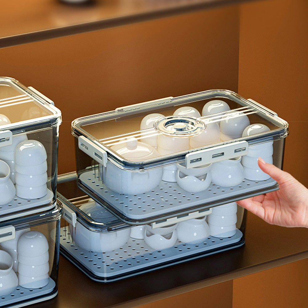 Transparent Bread Box with Timer Drainboard Lid Kitchen Storage Container for Food