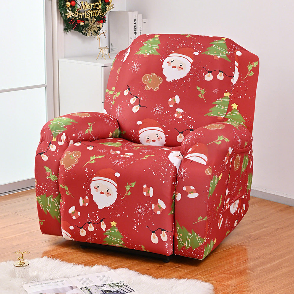 Christmas Recliner Chair Cover Sofa Slipcover with Side Pocket