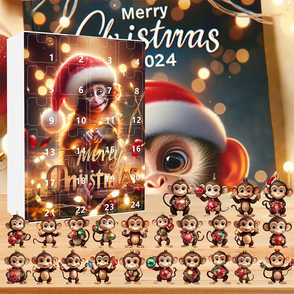 2025 Advent Countdown Calendar Funny Monkey Ornament Christmas Hanging Ornaments