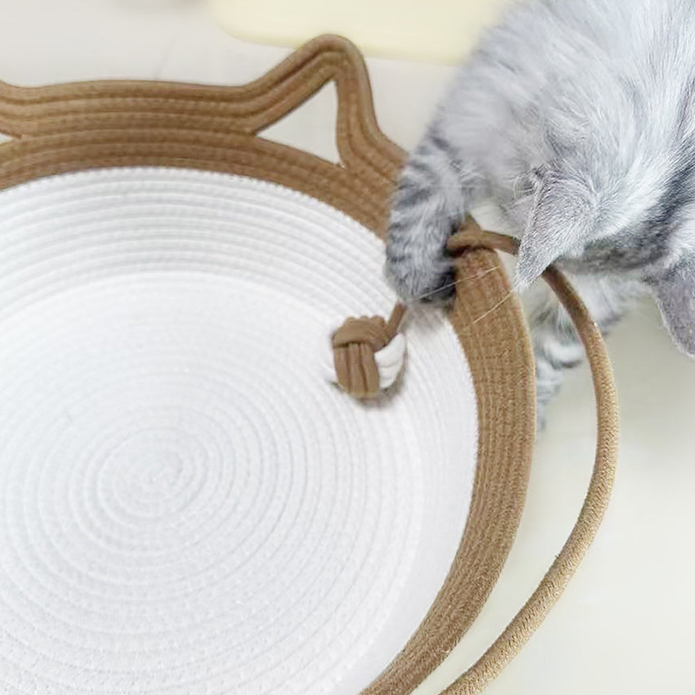 Handwoven Cat Basket Rope Cotton Pet Bed Round Boho Style Cat Bed with Teaser Ball