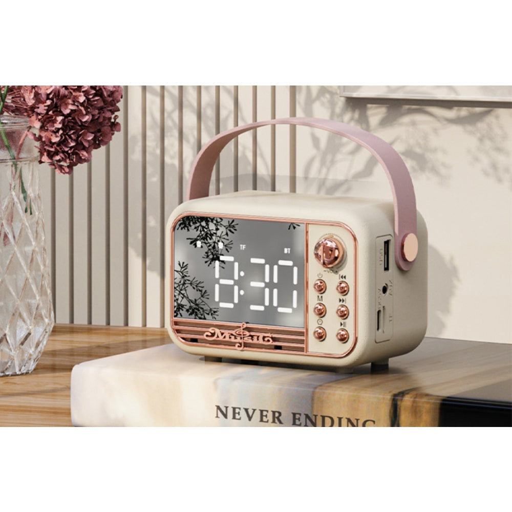 Vintage Portable Wireless Bluetooth Speakers with Alarm Clock for Kitchen Bedroom Home
