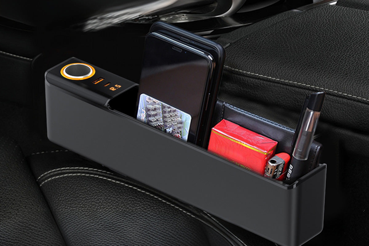Car Seat Gap Organizer with USB-C USB Ports Console Side Pocket Storage Box