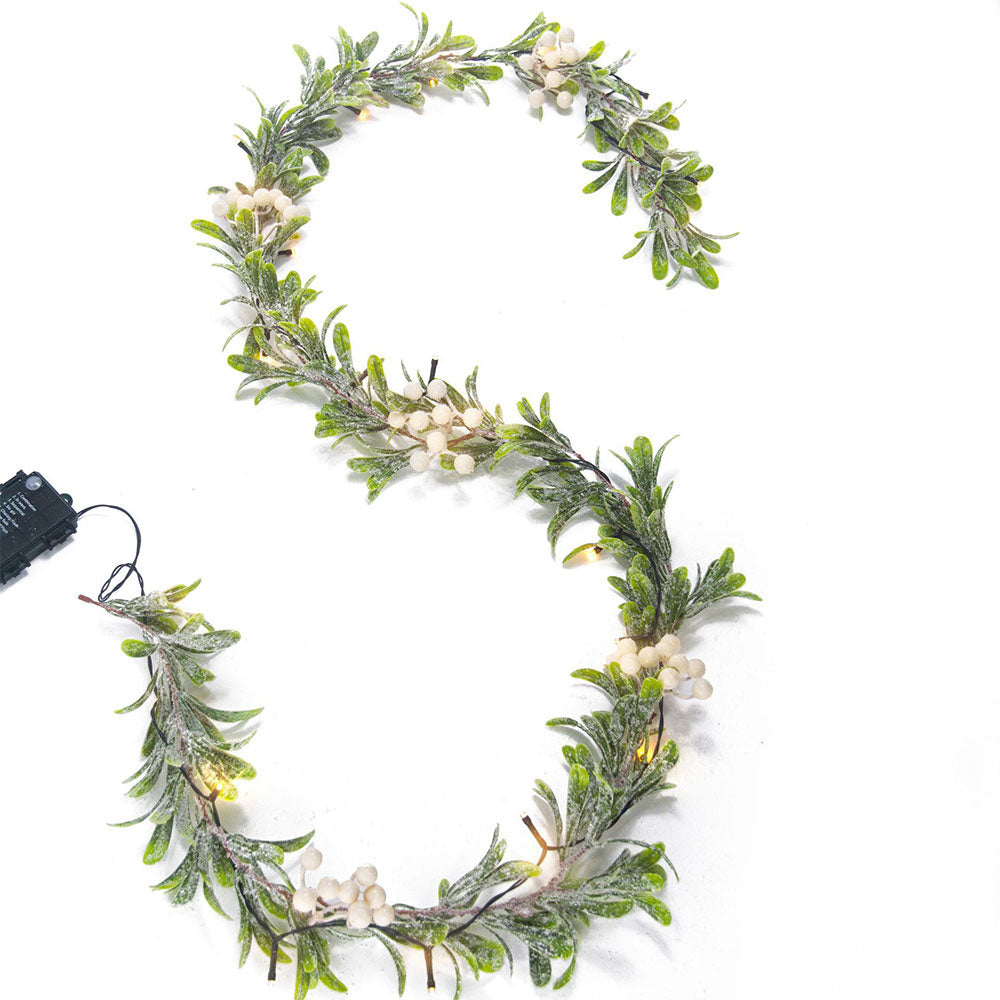 Christmas Mistletoe Rattan with Lamp String Artificial Mistletoe Leaves Berries String