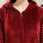 Unisex Long Hooded Zipper Bathrobe Fleece Robes Winter Warm Nightgown Sleepwear Pyjamas-Wine Red