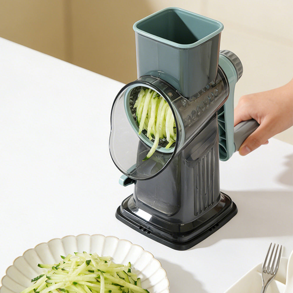Rotary Vegetable Chopper 3-Blade Cylinder Hand-Cranked Slicer Shredder Grater