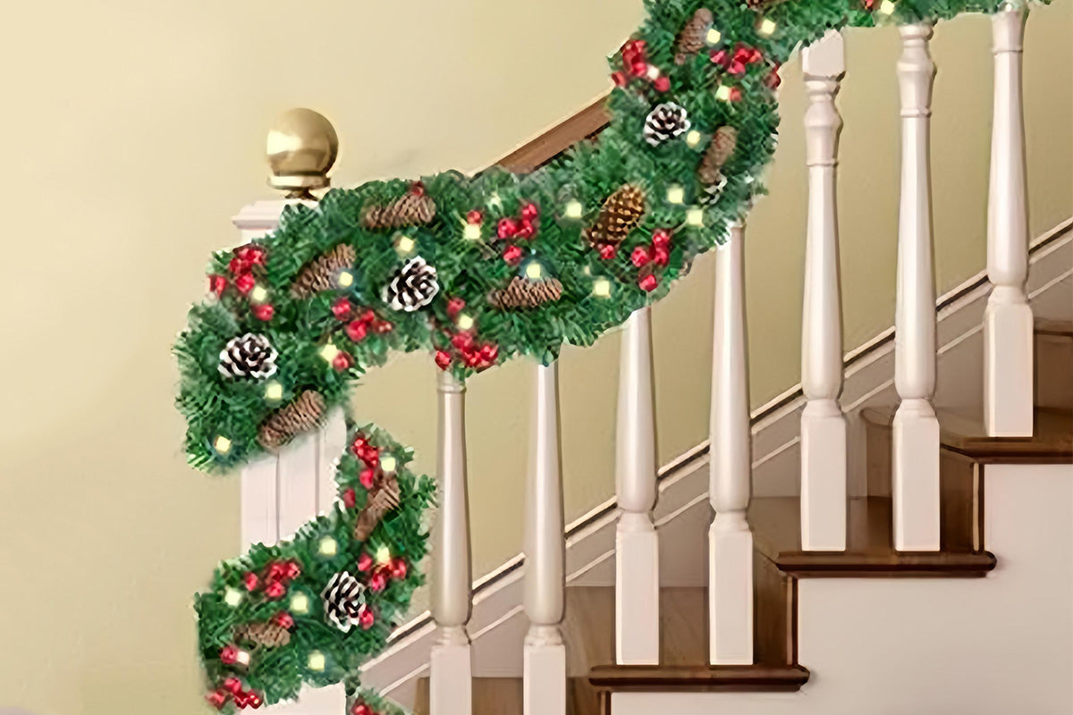 270cm Christmas Garland with Warm White LED Lights for Home Outdoor Fireplace Mantle Porch