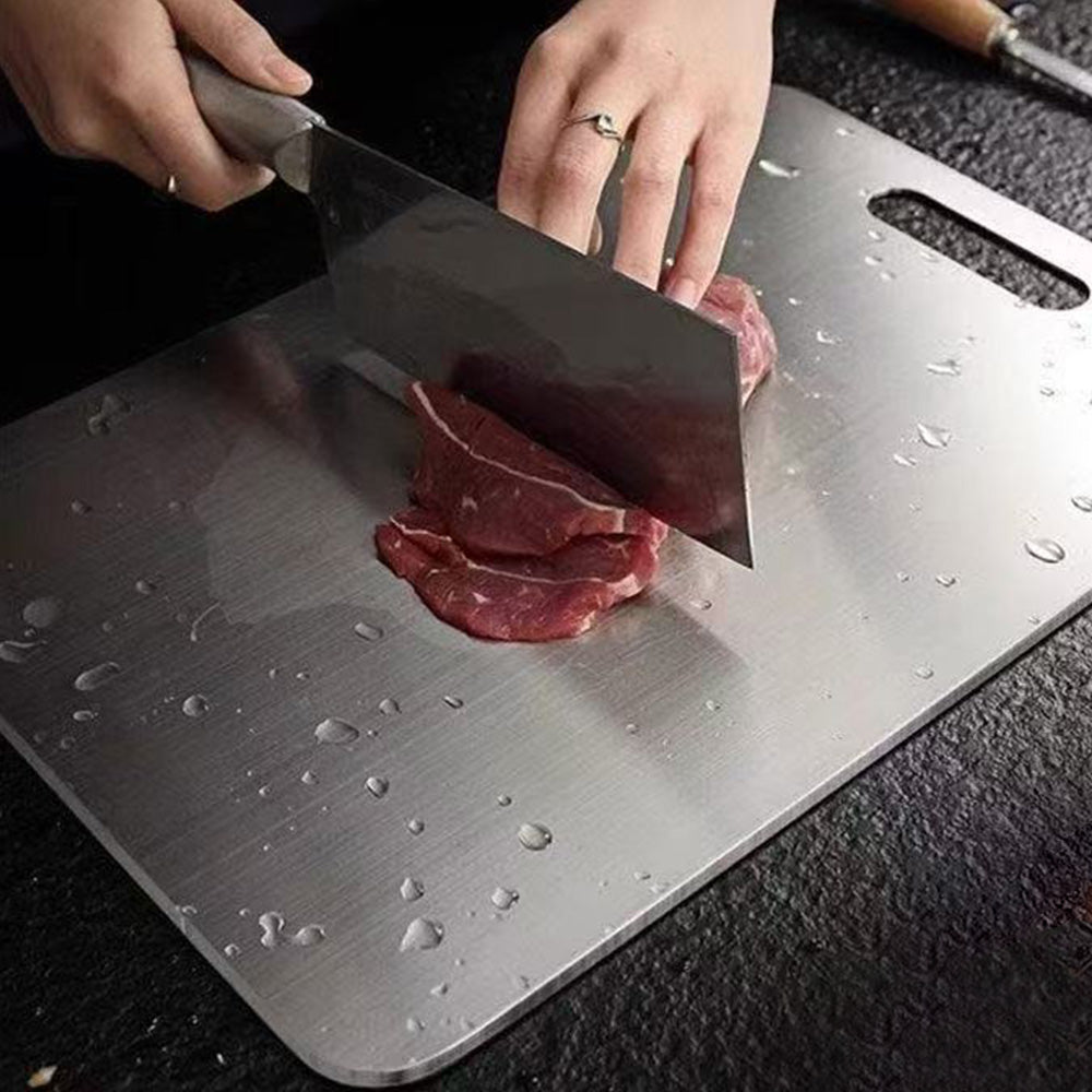 Dual Sided Stainless Steel Cutting Board with Hanging Hole for Home Restaurant