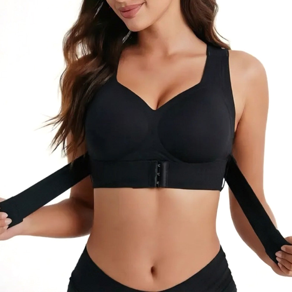 Wireless Front Closure Seamless Full Coverage Cross Back Bra for Women-Black