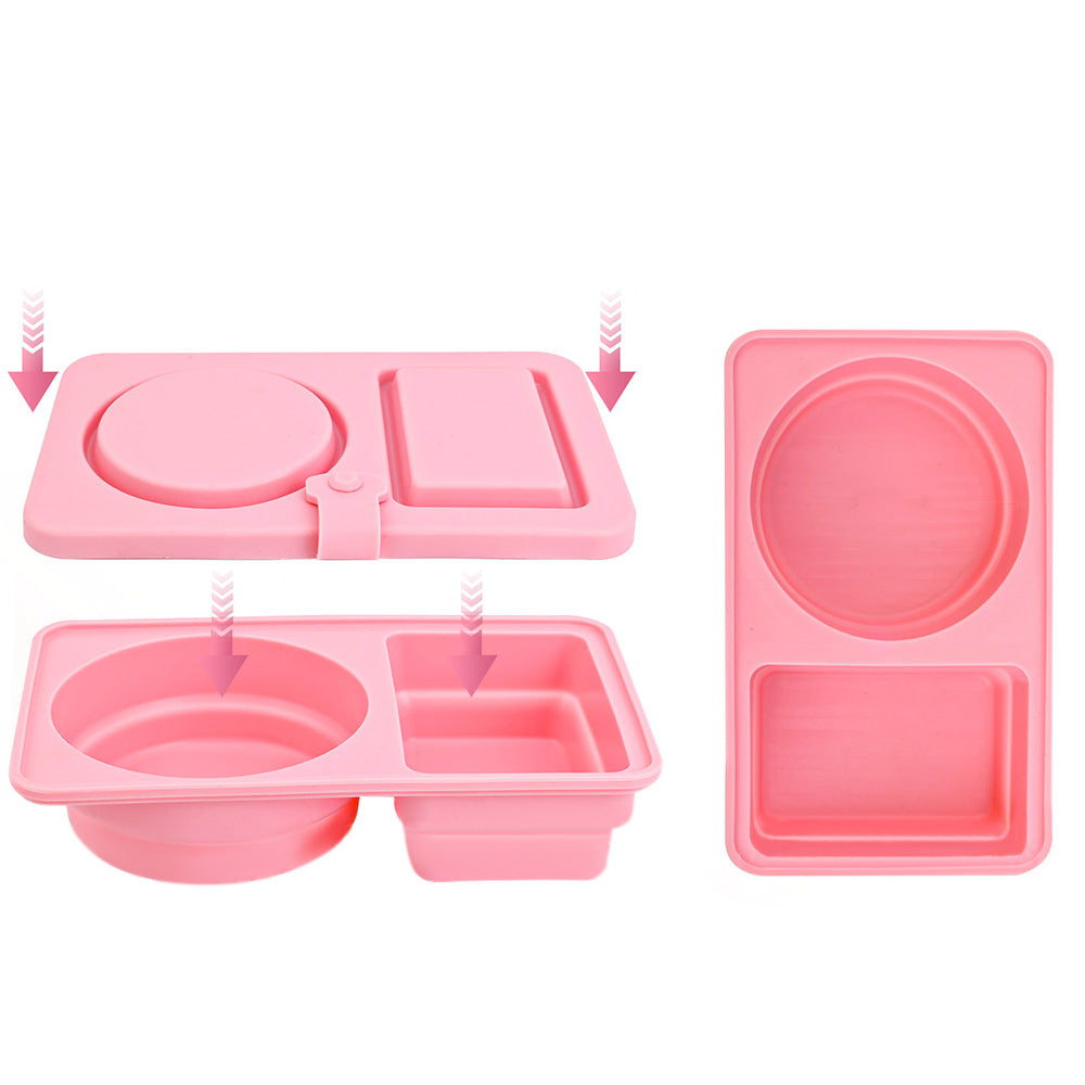 3Pcs Reusable Silicone Snack Container with Lid Dual Compartment Food Box for Salad