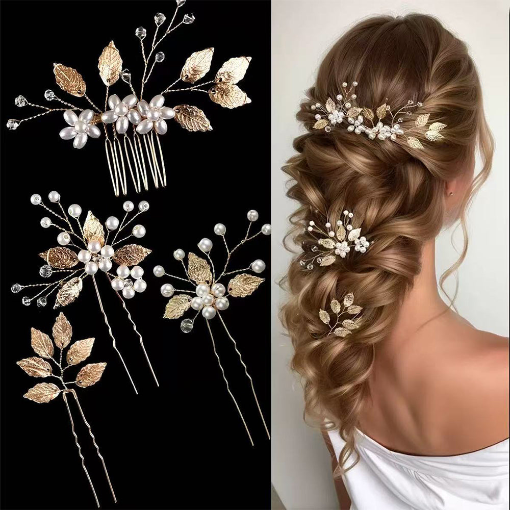 4Pcs Alloy Bride Hair Combs Handmade Headpiece Wedding Hair Accessories