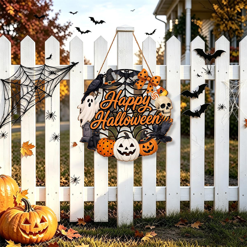 2 Pack Engineered Wood Halloween Ghost Pumpkin Hanging Door Signs