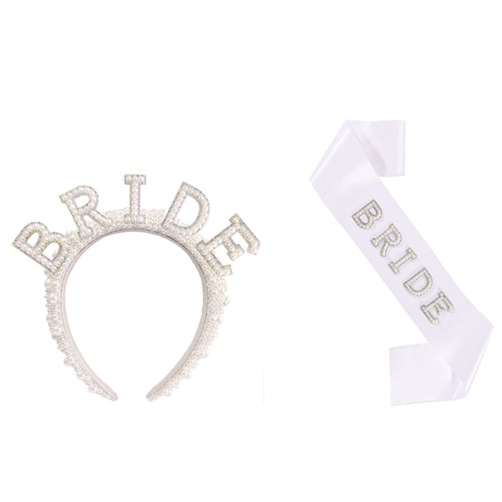 Bride Accessory Set with Veil Sash and Headband for Bachelorette Party Bridal Shower