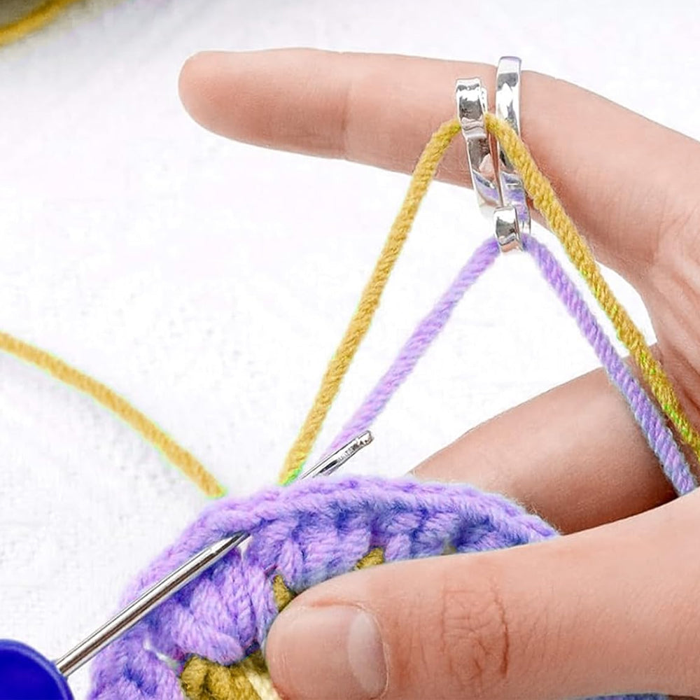 2Pcs  Adjustable Knitting Crochet Loop Ring Open Yarn Guide Crochet Ring-Silver