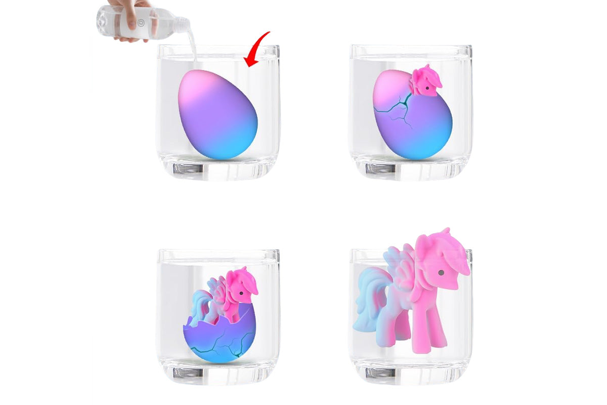6Pcs Unicorn Hatching Rainbow Eggs Magic Growing Toy Set