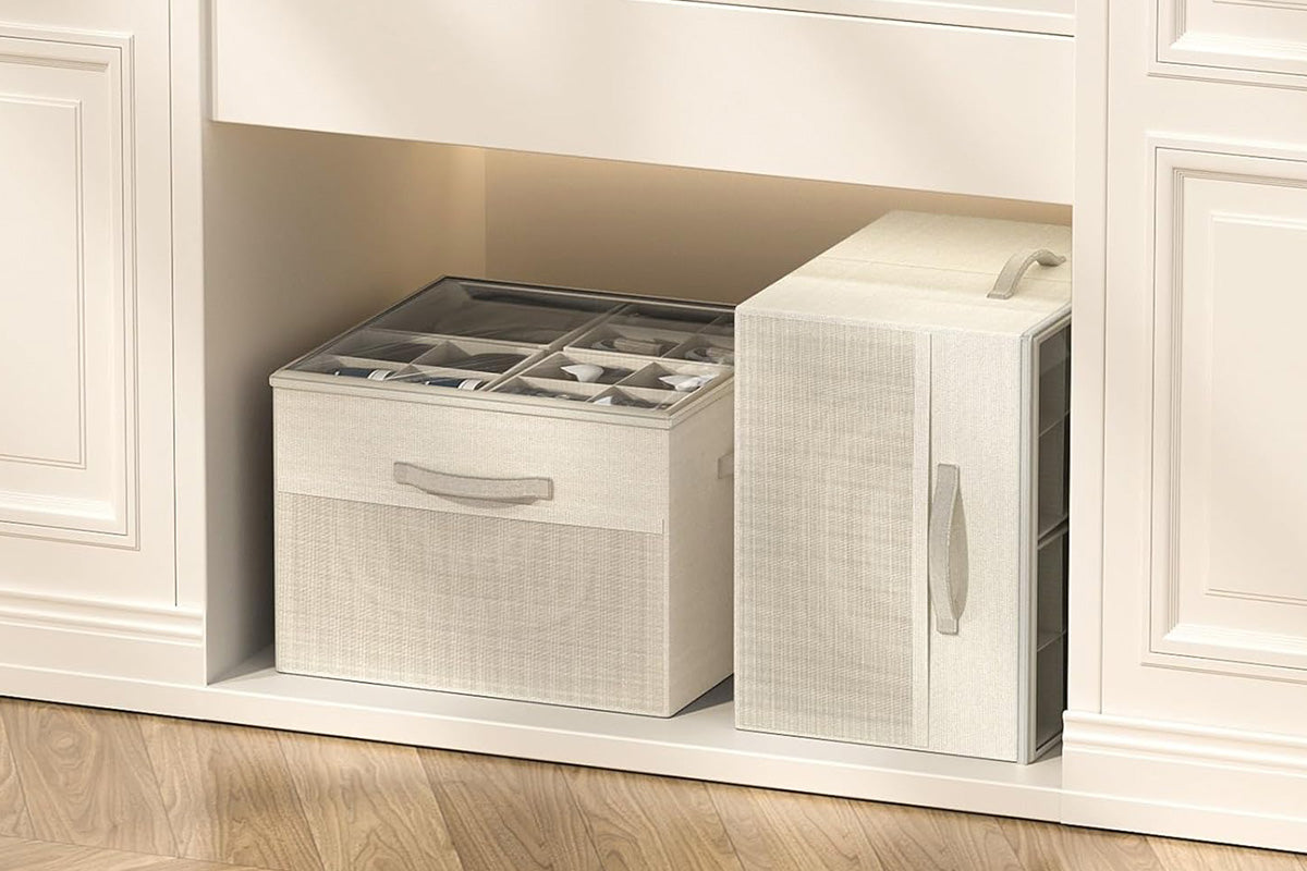 Shoe Organizer for Closet Foldable Shoe Storage Containers with Adjustable Dividers and Transparent Cover
