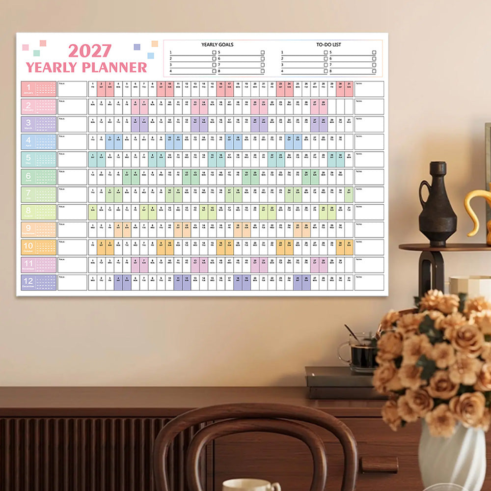 2027 Full Year Wall Calendar for Home Office and School Planning