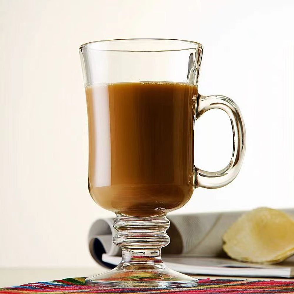 6Pcs 250ml Irish Coffee Mug Glass Cup Footed with Handle Coffee Tea Drink