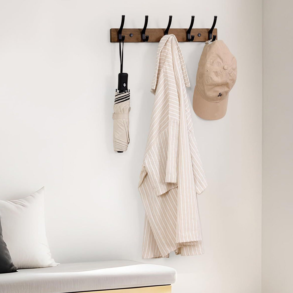 2X Wall Mounted Wooden Coat and Hat Rack 42 cm Rustic Style for Entryway Bedroom