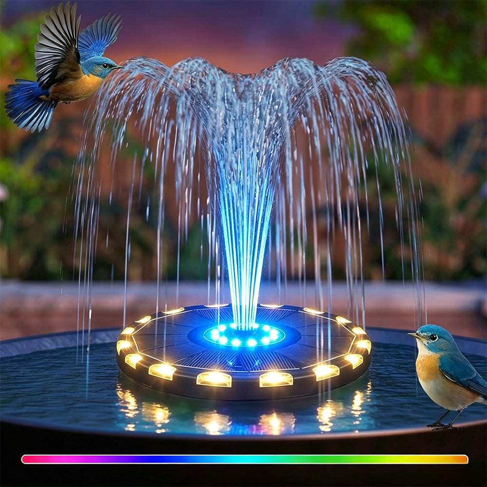 Solar Fountain with 8 Nozzles Colorful LED Lights for Bird Bath Garden Pool