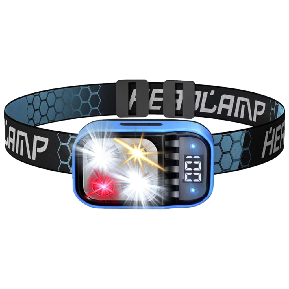 Rechargeable LED Headlamp Water-Resistant Motion Sensor Head Torch-Black and blue