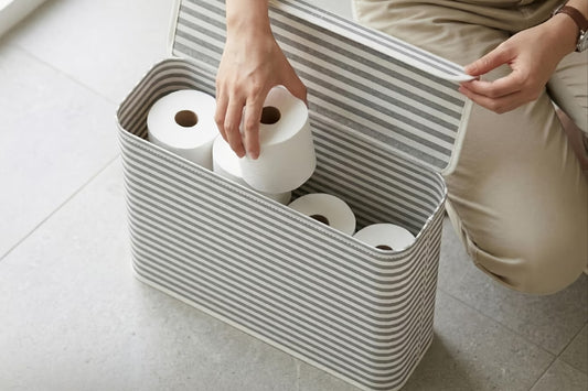 Foldable Fabric Toilet Paper Storage Bin with Lid Organizer Box for Tissue Rolls