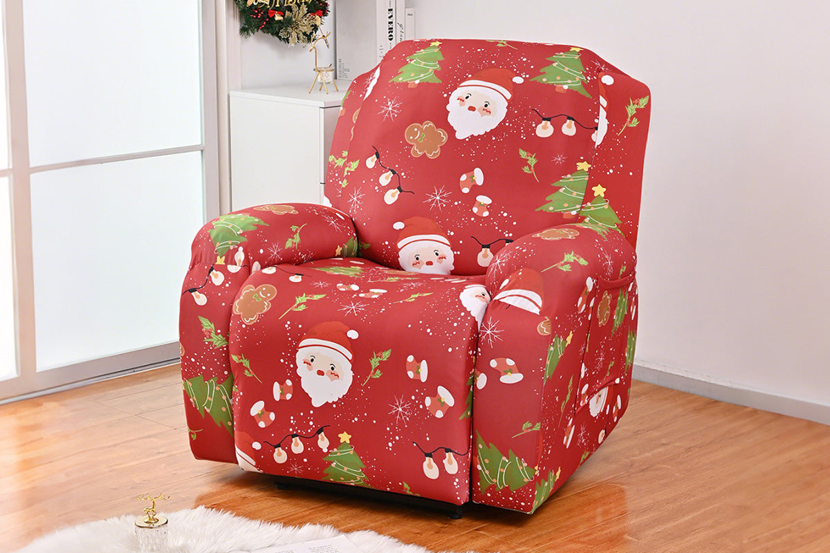 Christmas Recliner Chair Cover Sofa Slipcover with Side Pocket