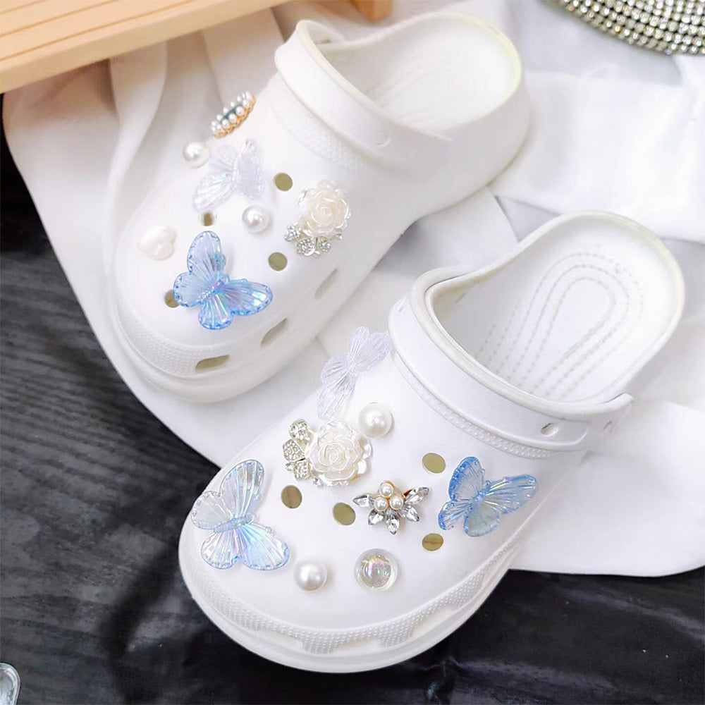 Set of Vintage Butterfly Flower Pearl Chain Decoration for Croc Shoes