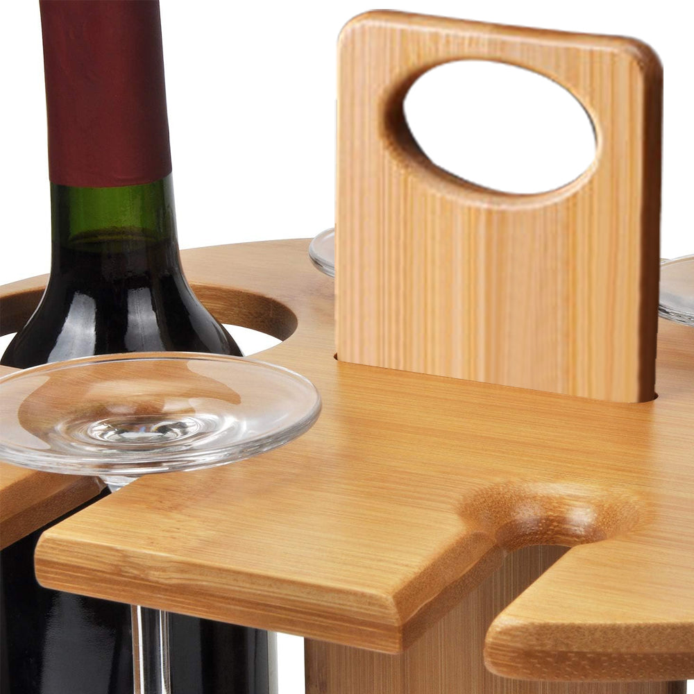 Bamboo Wine Storage and Display Rack Holds 2 Bottles and 4 Glasses