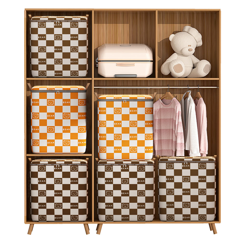 2Pcs Non-Woven Fabric Quilt Storage Bag Toy Storage and Sorting Bag-Orange and Brown Bear