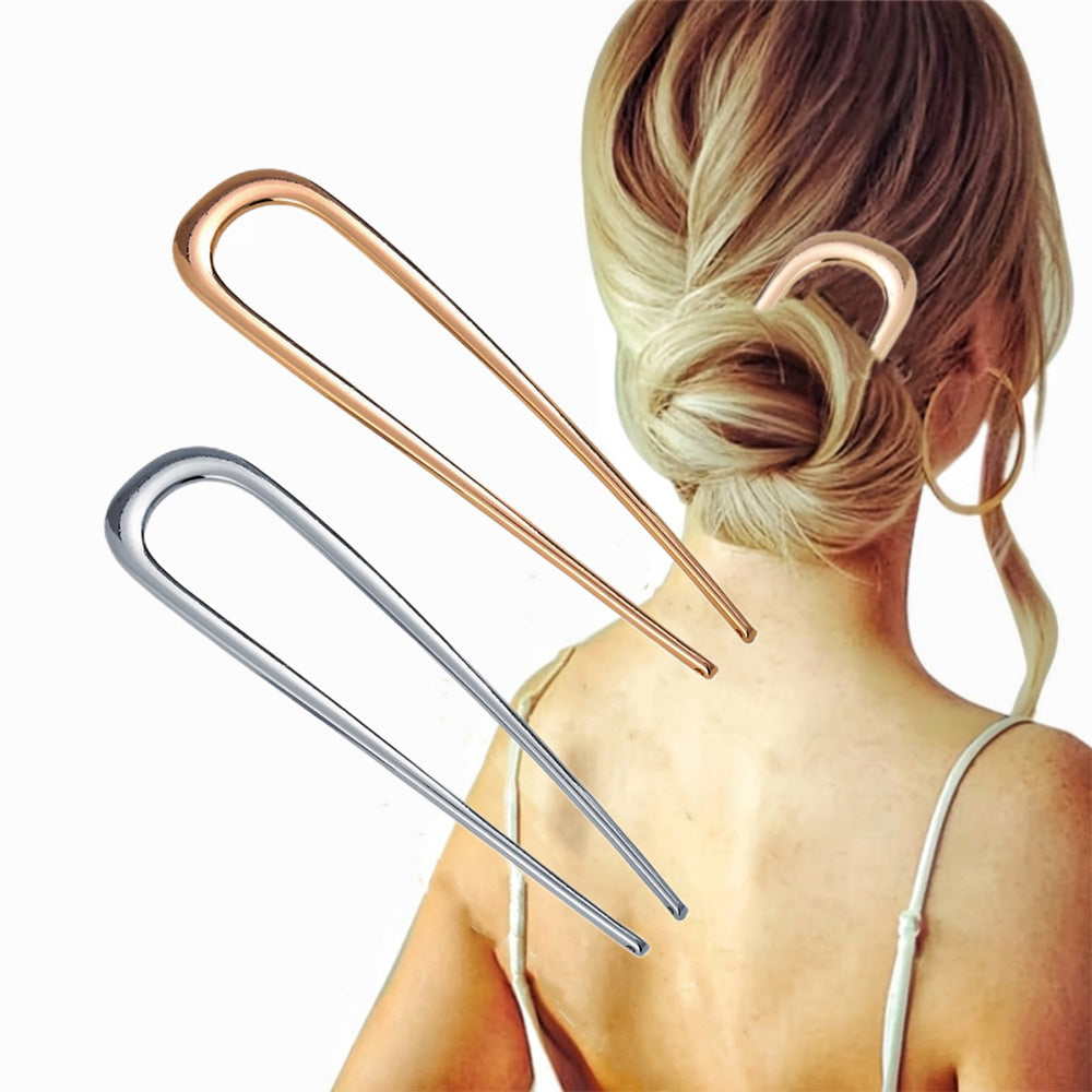 3Pc U-Shaped Double Prong Hair Pins Metal Hair Forks for Women Updos and Buns