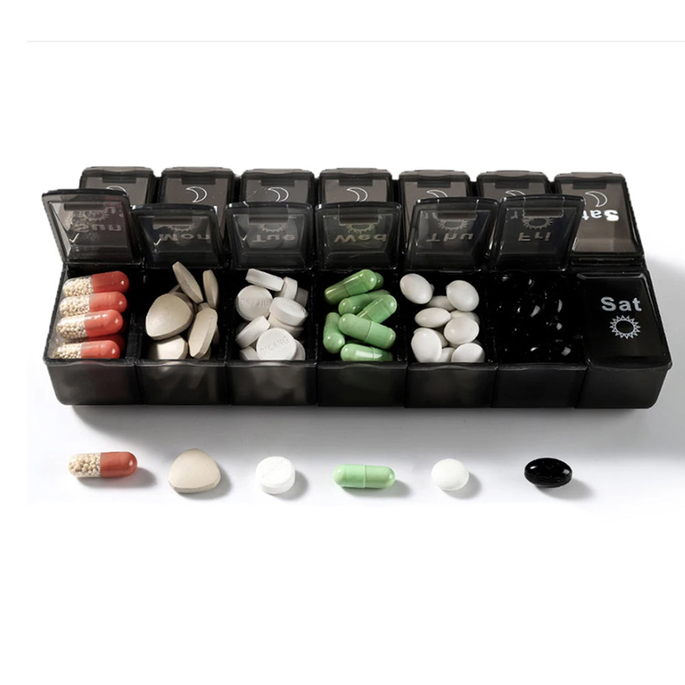 14-Slot 7-Day Pill Dispenser Box for AM/PM Weekly