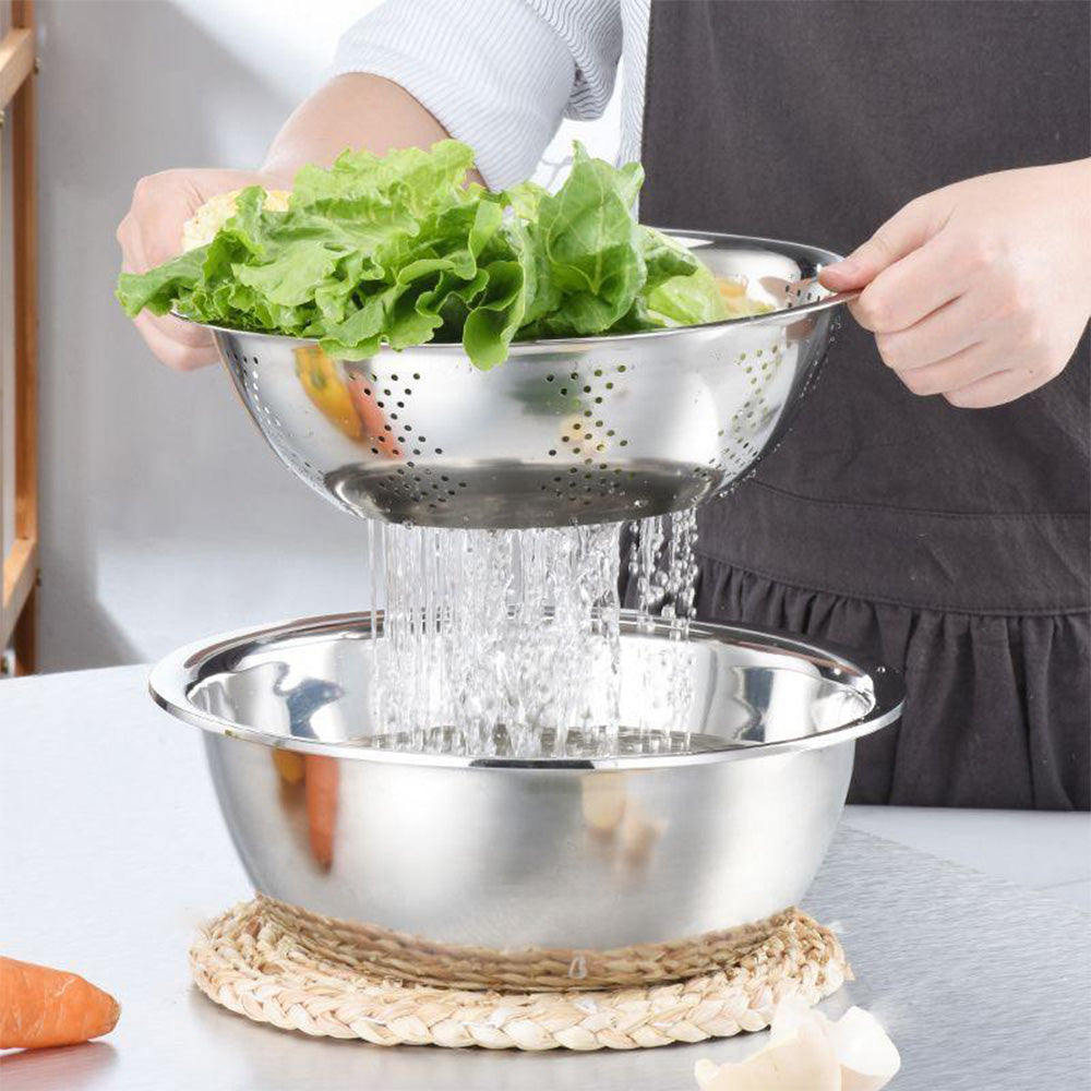 5 Piece 410 Stainless Steel Colander and Mixing Bowl Set 22 to 30cm