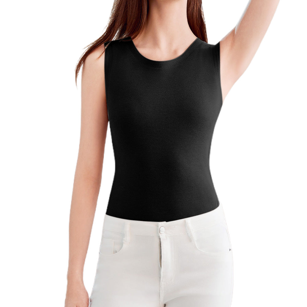 Thermal Underwear Round Neck Slim Fit Fall Winter Warm Baselayer Top for Women-Black