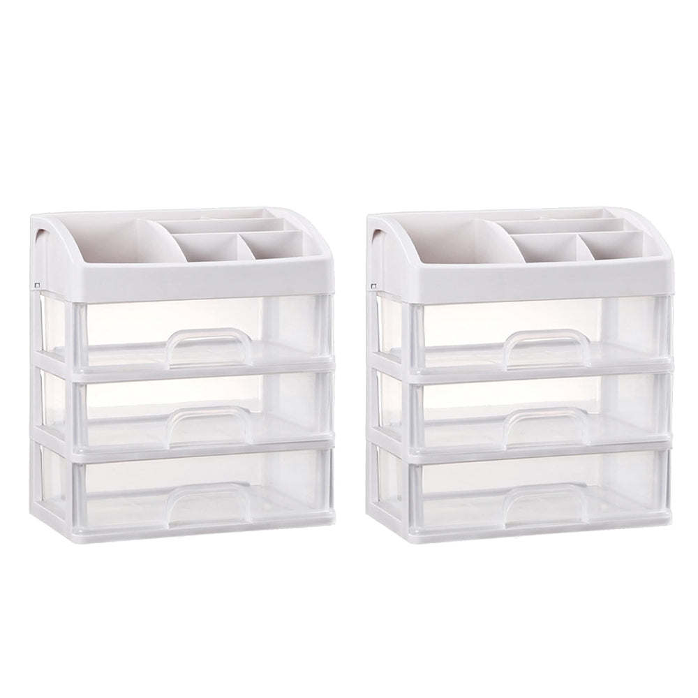 2Pcs Clear 3 Tiers Cosmetic Storage Drawers