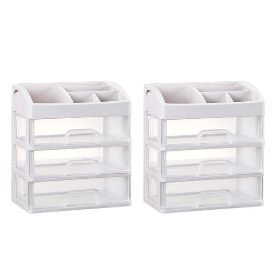2Pcs Clear 3 Tiers Cosmetic Storage Drawers