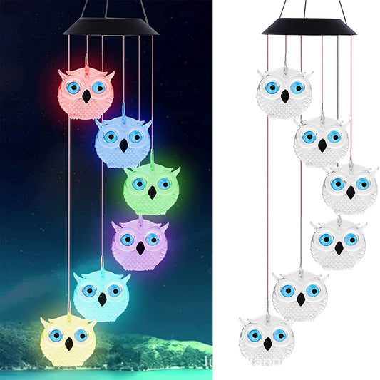 Solar Owl Wind Chime Hanging Light Outdoor Garden Colour Changing Lights