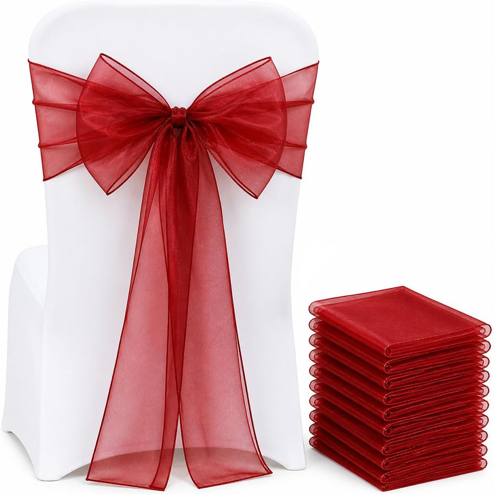 10Pcs Sheer Organza Wedding Chair Back Bow Sashes for Party Decor