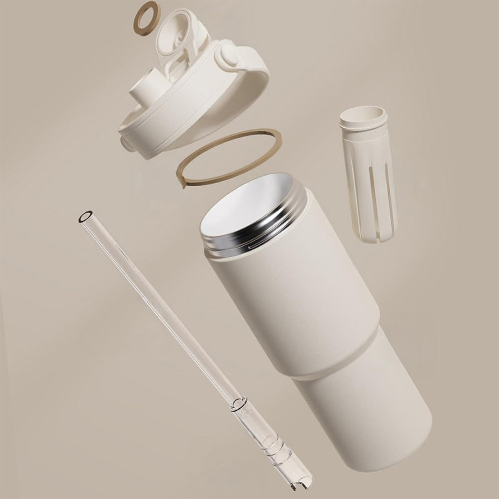 Dual Lid Tumbler with Straw 735ml Large Capacity Vacuum Insulated Water Bottle
