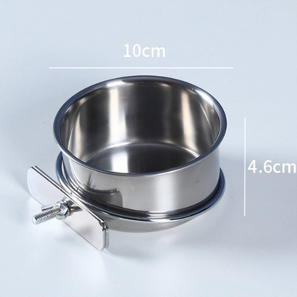 2Pcs Parrot Pet Stainless Steel Food Water Bowl Bird Feeder Crate Cage