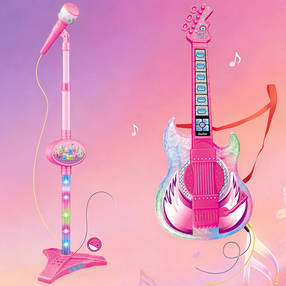 2 in 1 Guitar Microphone Toy with Color Lights for Ages 4 Plus