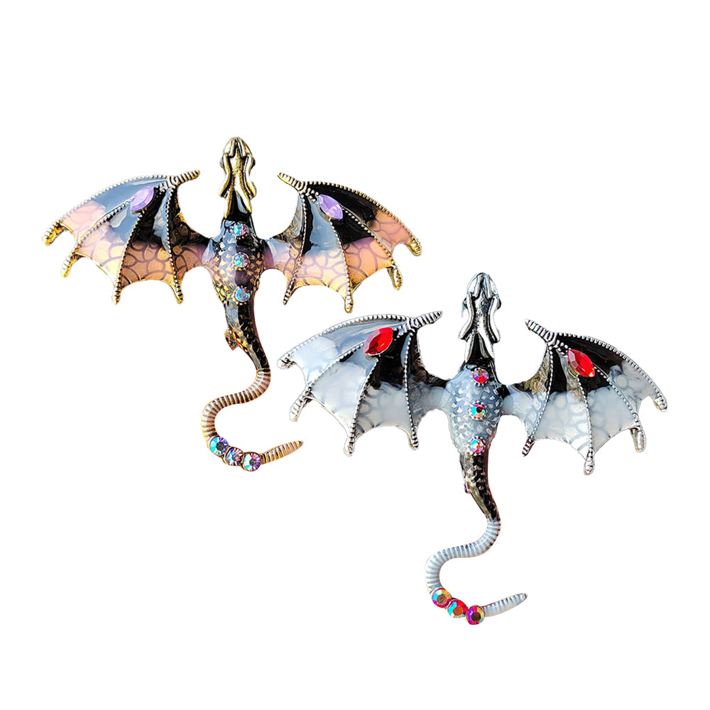 2Pcs Flying Dragon Brooch Pin Vintage Punk Flying Dragon Brooch