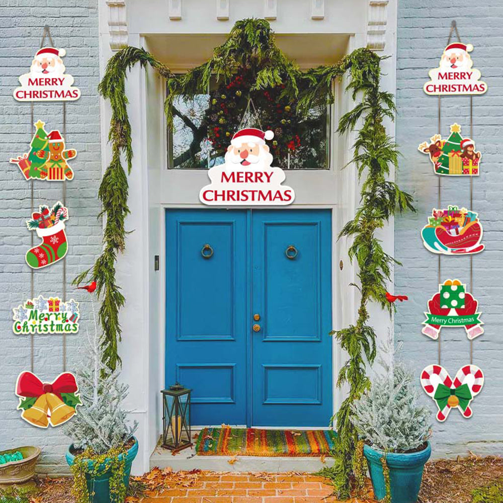 Christmas Porch Sign with Couplets Xmas Door Banner Wall Hanging Party Decoration