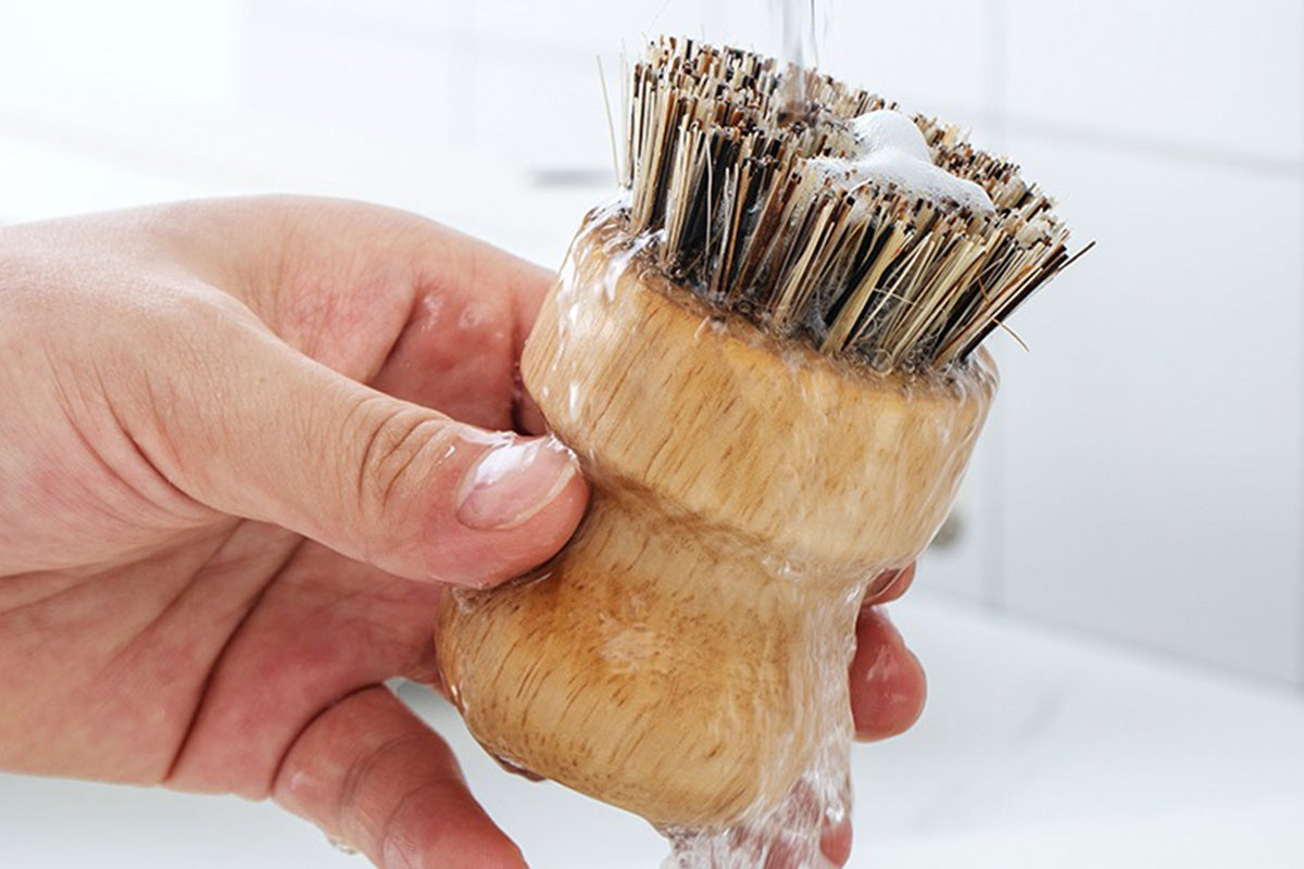 3PCS Bamboo Round Mini Dish Brush Natural Cleaning Brush Kitchen Scrubber Set