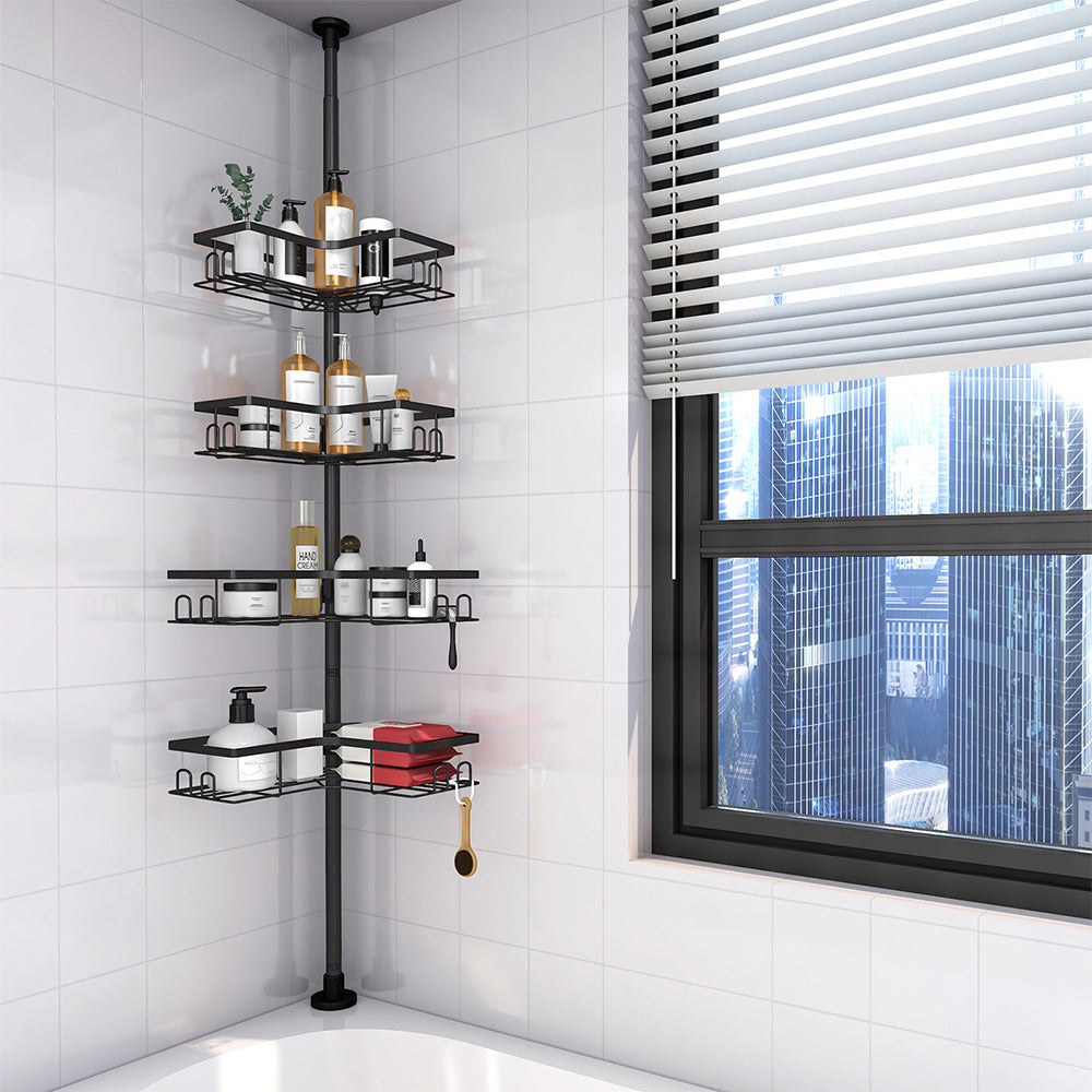 No-Drill Floor-to-Ceiling Corner Shower Caddy Adjustable Bathroom Storage Rack