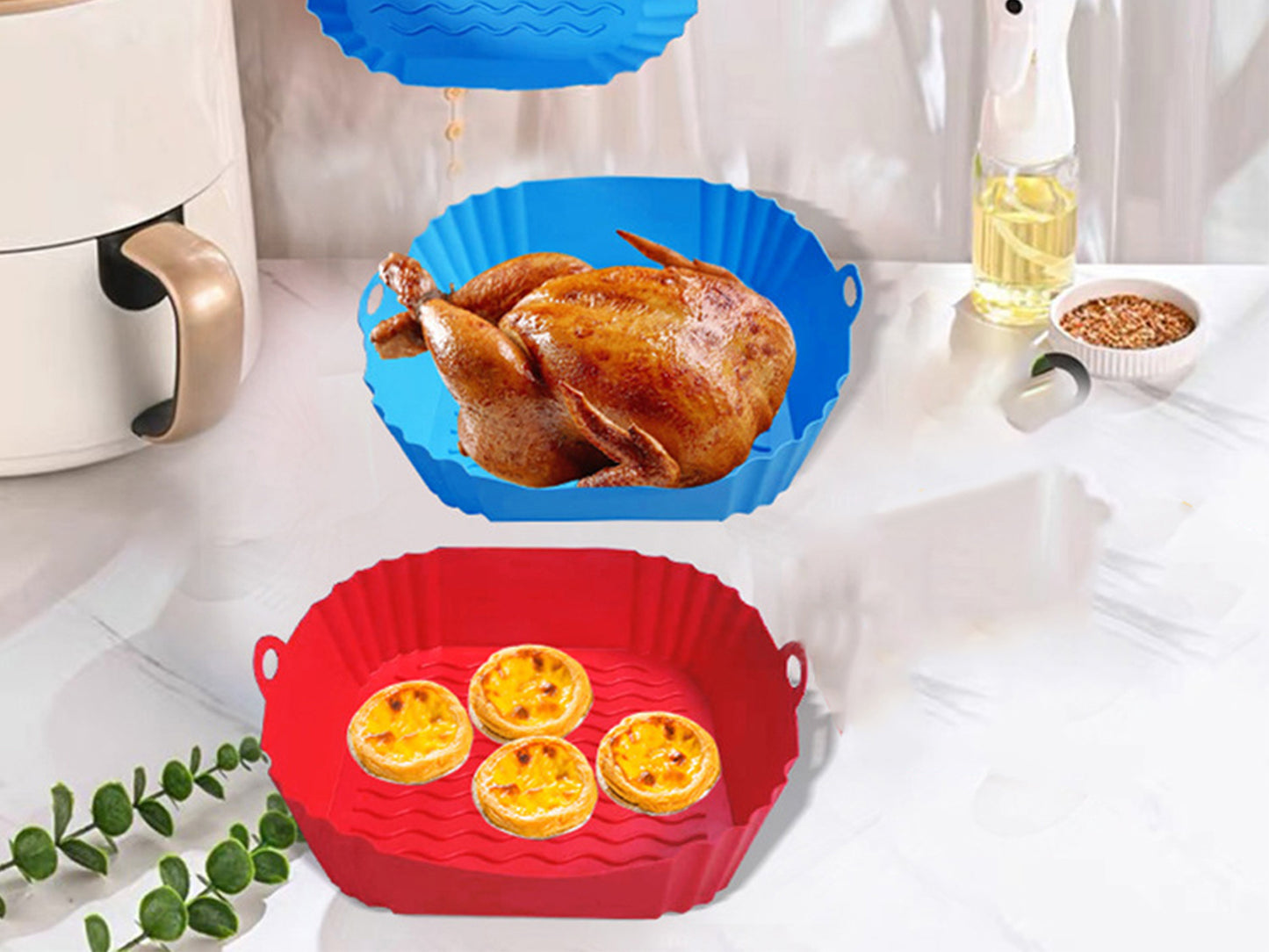 2pcs Square Silicone Air Fryer Liners Reusable Air Fryer Pot Air Fryer Inserts