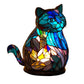 Stained Painting Glass-Like Animal Table Lamp Resin Night Light-Cat