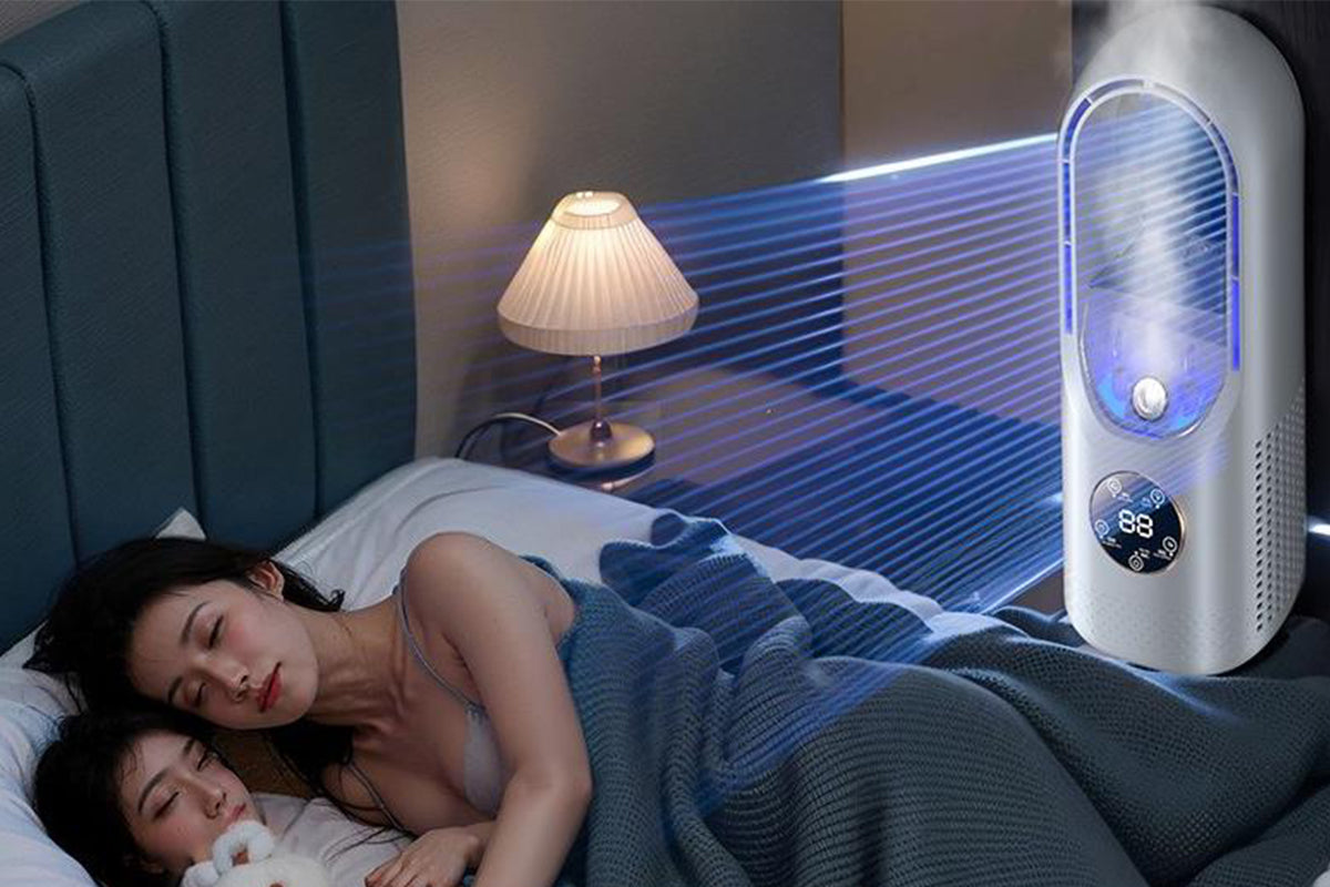 Desk Bladeless Fan with Humidifier USB-Powered Portable Air Conditioner Fan with LED Display