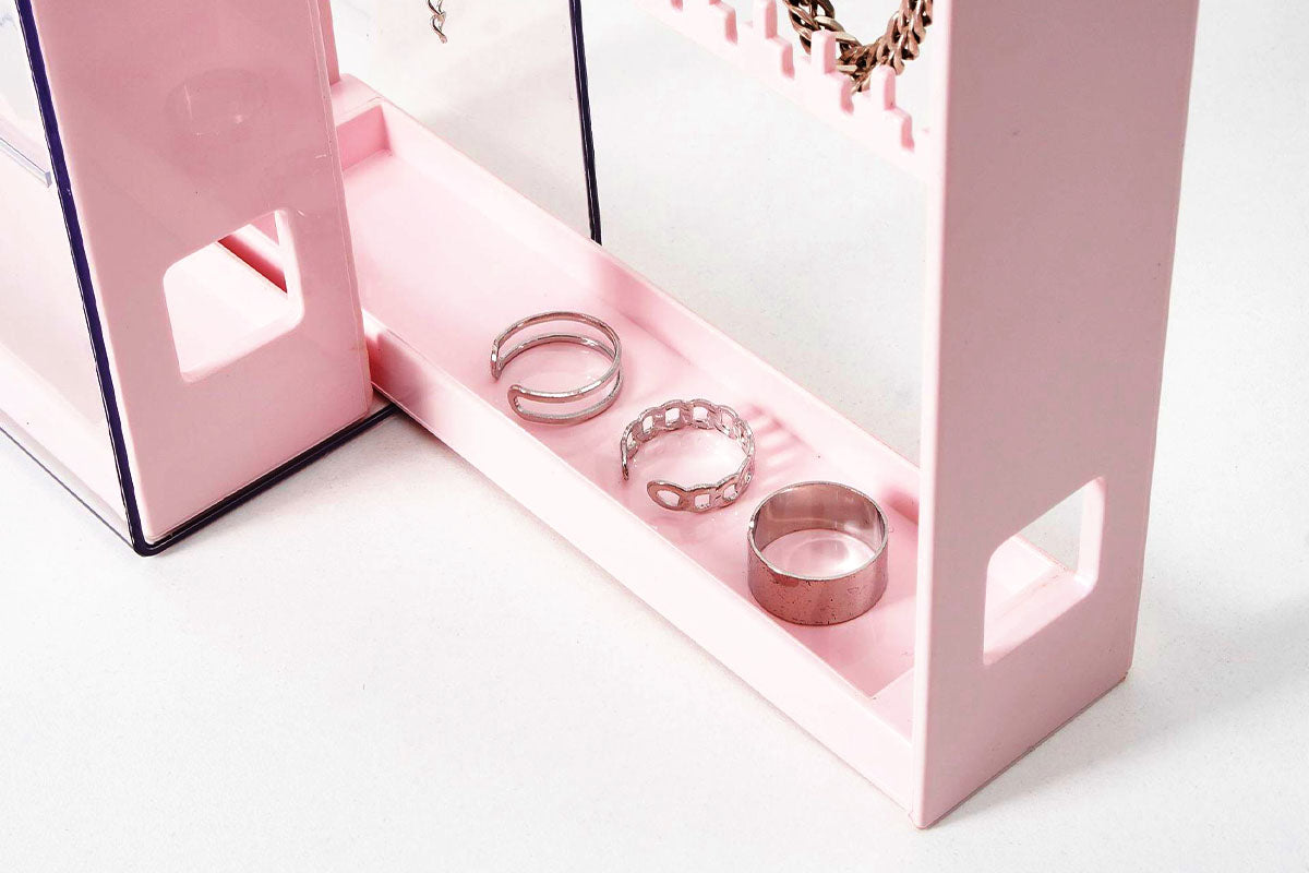 2-Tier Jewelry Organizer with Pull Out Drawer Earring Storage Box Display Case for Earrings Necklace Rings Studs