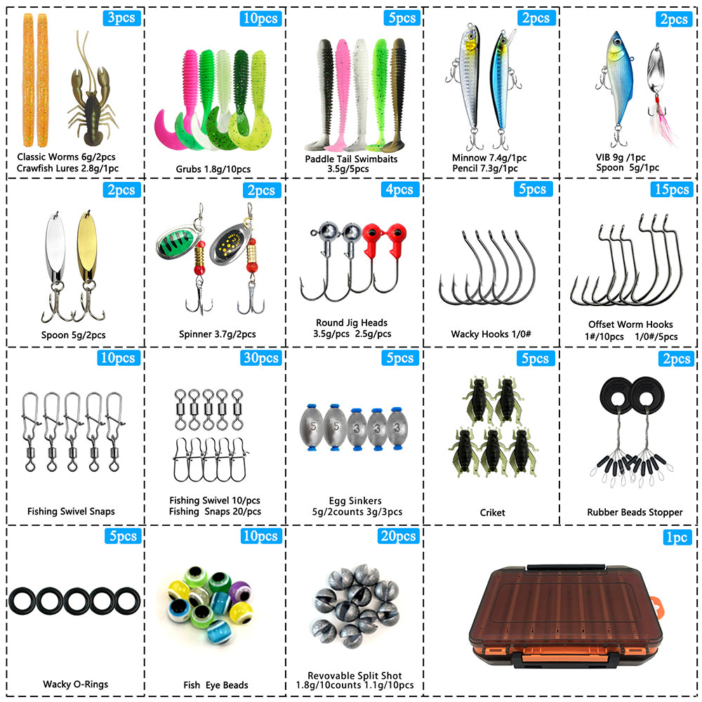 138Pcs Fishing Lure and Tackle Kit with Box
